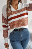 V Neck Color Block Stripe Knit Sweater