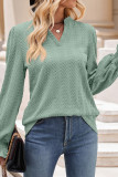 Plain V Neck Cable Texture Blouse