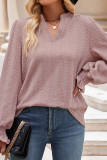 Plain V Neck Cable Texture Blouse