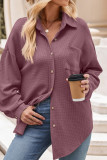 Plain Waffle Knit Button Up Blouse Jacket