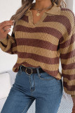 Cut V Neck Striped Pullover Sweater