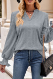 Plain V Neck Cable Texture Blouse