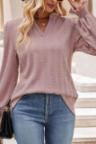 Plain V Neck Cable Texture Blouse