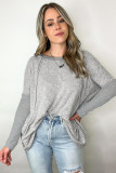 Gray Exposed Seam Patchwork Long Sleeve Top