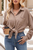 Plain Waffle Knit Button Up Blouse Jacket