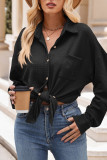 Plain Waffle Knit Button Up Blouse Jacket