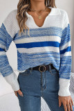 V Neck Color Block Stripe Knit Sweater