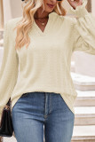 Plain V Neck Cable Texture Blouse