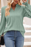 Plain V Neck Cable Texture Blouse