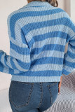 Cut V Neck Striped Pullover Sweater
