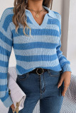 Cut V Neck Striped Pullover Sweater