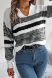 V Neck Color Block Stripe Knit Sweater