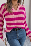 Cut V Neck Striped Pullover Sweater