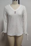 Eyelet V Neck Lace Up Sleeves Top