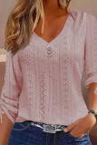Eyelet V Neck Lace Up Sleeves Top