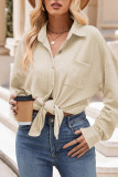 Plain Waffle Knit Button Up Blouse Jacket