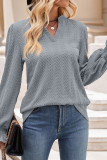 Plain V Neck Cable Texture Blouse
