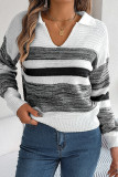V Neck Color Block Stripe Knit Sweater