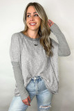 Gray Exposed Seam Patchwork Long Sleeve Top