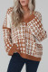 Brown Mixed Pattern V-Neck Oversized Sweater