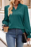 Plain V Neck Cable Texture Blouse