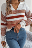 V Neck Color Block Stripe Knit Sweater