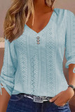 Eyelet V Neck Lace Up Sleeves Top