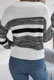 V Neck Color Block Stripe Knit Sweater
