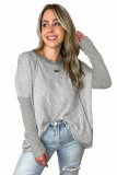 Gray Exposed Seam Patchwork Long Sleeve Top