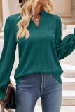 Plain V Neck Cable Texture Blouse