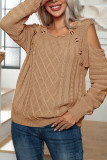 Plain Cold Shoulder Button Pullover Sweater