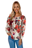 Red Retro Floral Long Sleeve Blouse