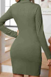 Plain Cut V Neck Long Sleeves Mini Dress