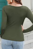 Plain U Neck Rib Long Sleeves Top