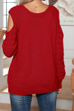 Plain Cold Shoulder Button Pullover Sweater