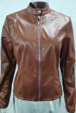 PU Leather Zipper Short Jacket