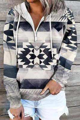 Aztec Zipper Kangaroo Pockets Hoodie