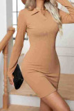 Plain Cut V Neck Long Sleeves Mini Dress