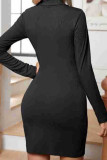 Plain Cut V Neck Long Sleeves Mini Dress