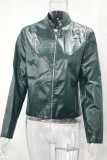 PU Leather Zipper Short Jacket