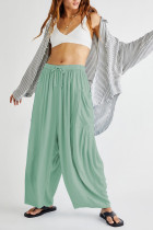 Plain Elastic Waist Pocket Loose Pants