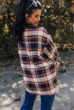 Blue Oversized Flap Pockets Plaid Shacket with Slits