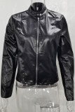 PU Leather Zipper Short Jacket