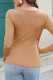 Plain U Neck Rib Long Sleeves Top