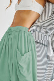 Plain Elastic Waist Pocket Loose Pants