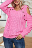 Plain Cold Shoulder Button Pullover Sweater
