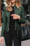 PU Leather Zipper Short Jacket
