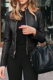 PU Leather Zipper Short Jacket