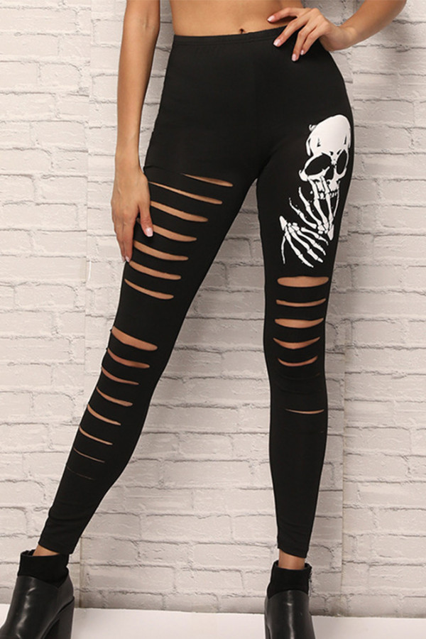 Ripped Skulls Print High Waist Leggings