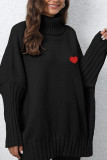 High Collar Heart Embroidery Pullover Sweater